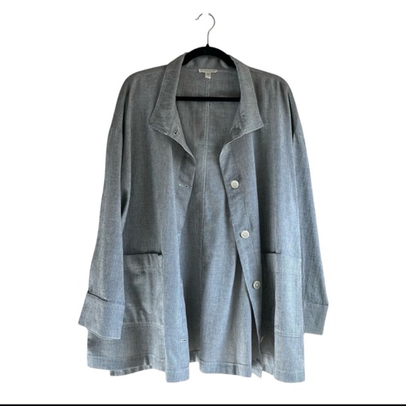 Eileen Fisher Organic Cotton Linen Ticking Stripe Jacket Size M Boxy Lagenlook - Picture 5 of 12